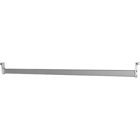 Simple, metallic clothes rail with a square profile and two brackets.
