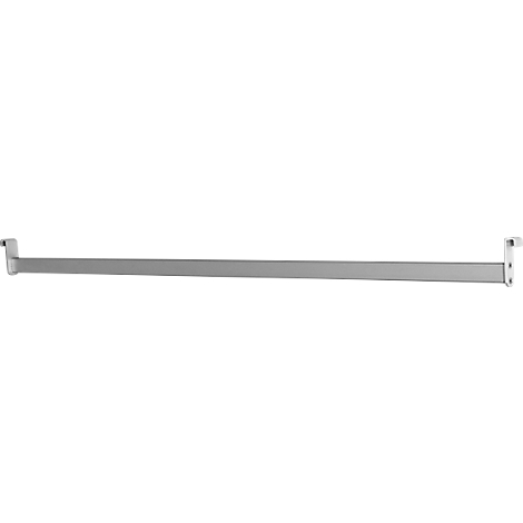 A metallic-colored clothes rail holder, rectangular. At each end, a bracket for wall mounting.