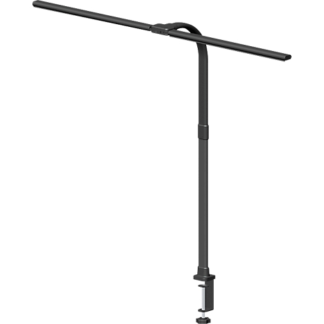 Schwarze Schreibtischlampe mit LED-Licht, zum Klemmen an einem Tisch.