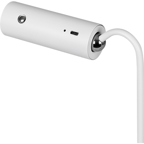 Grijze contourtekening van een camera op een witte achtergrond.