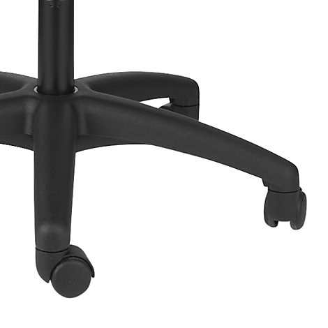 Close-up of a black chair base with casters.
