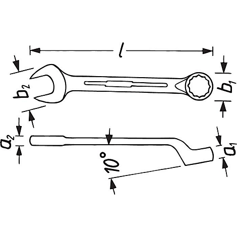 Dessin technique d'une clé avec dimensions, vue de dessus et de côté.
