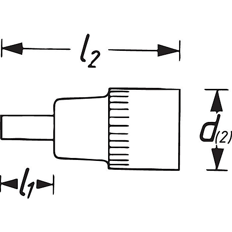 Tekening van een steekverbinding met afmetingen. Lengte l1, l2, diameter d(2).