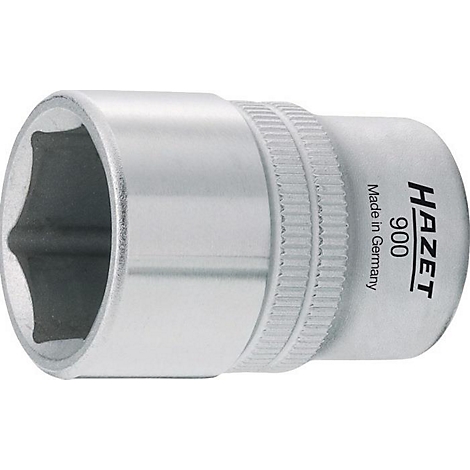 Eine silberne HAZET-Stecknuss, 6-kant, mit gerändeltem Griffbereich. Aufschrift: HAZET, Made in Germany, 900.