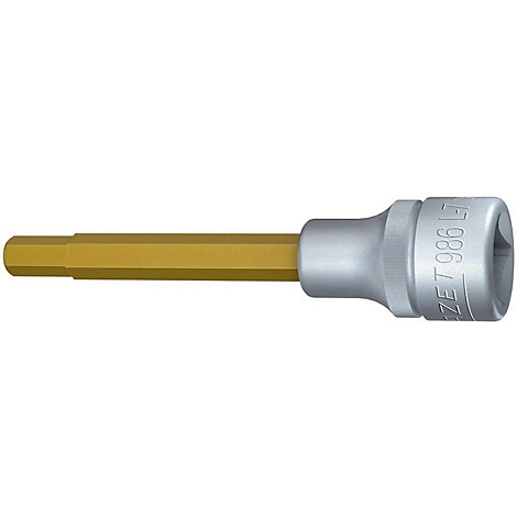 Ein Schraubenschlüsselaufsatz mit goldfarbenem Kopf und silberfarbenem Aufsatz mit der Aufschrift "ZET 986 L".