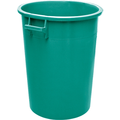 Green trash can with a handle on the side.