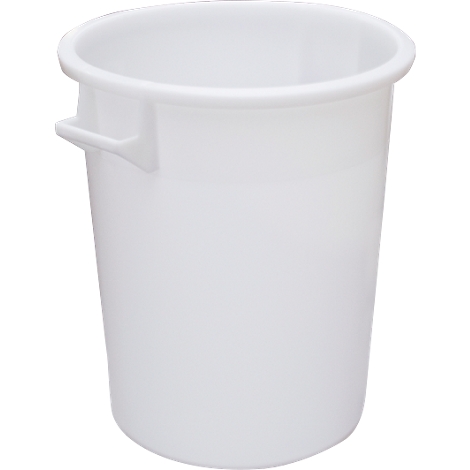 White, cylindrical container with handles.