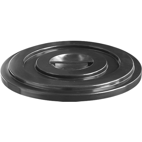 Round, black lid with concentric rings. A slot is visible in the center.