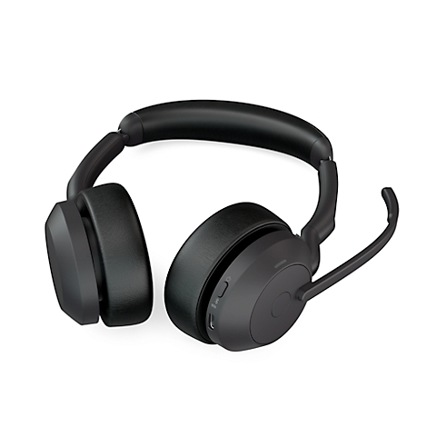 Black over-ear headphones with a microphone. The product is shown against a white background.