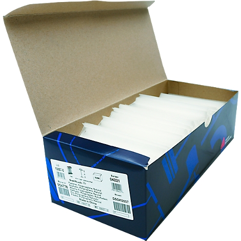 Eine geöffnete Box mit weißen Einwegprodukten, die in einer blauen Box verstaut sind.