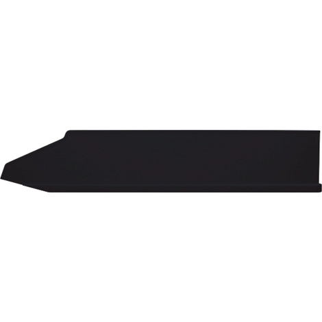Black, rectangular element with a beveled corner and slight curvature on one side.