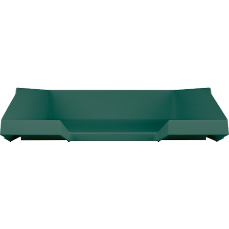 Green rectangular container with sloped sides. It stands on small feet.