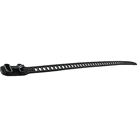Collier de serrage noir avec bande dentée et fermeture.