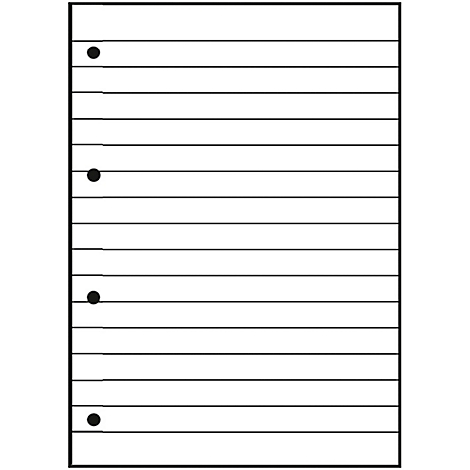 Blatt mit horizontalen Linien und vier schwarzen Punkten.