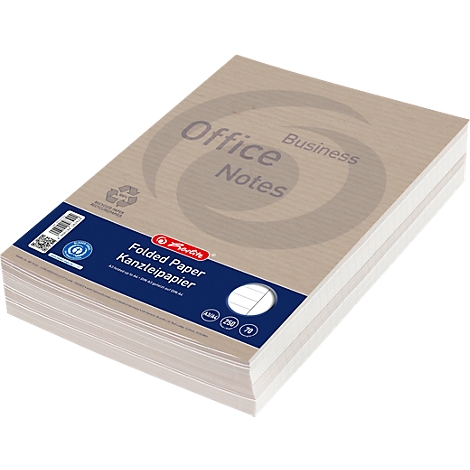 Een stapel gevouwen Herlitz briefpapier met een bruine omslag tegen een neutrale achtergrond.