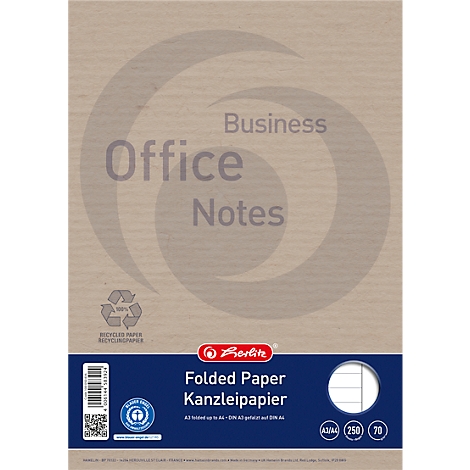 Paquet de papier de bureau Herlitz, A3 plié en A4, 250 feuilles, sur fond brun clair.