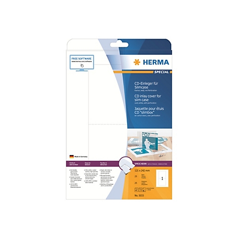 Herma Verpackung für CD-Einleger für Slimcases, weißer Karton mit Mikroperforation.