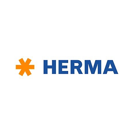 Blaues Logo der Firma Herma mit orangefarbenem Sternsymbol auf weißem Hintergrund.