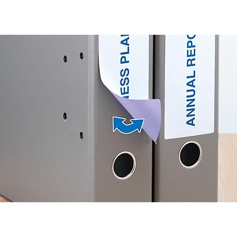 Gray folders stand side by side. One is labeled "Business Plan", the other "Annual Report". An arrow symbol is displayed on a folder.