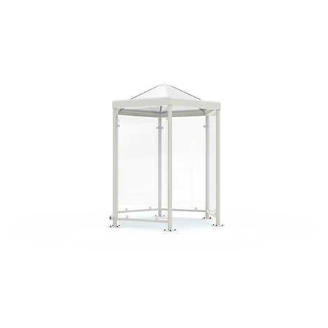 White gazebo with transparent side walls, on a white background.