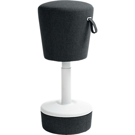 A black stool with white foot and handle.