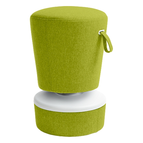 A green, cylindrical stool with a white base and handle.
