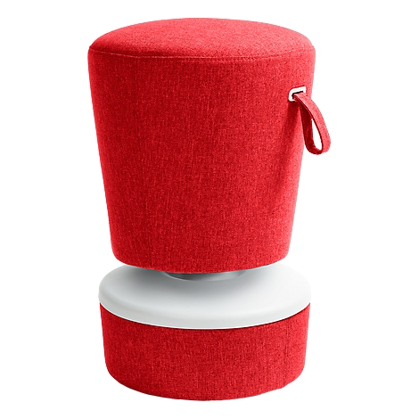A red stool with a white base and a handle.