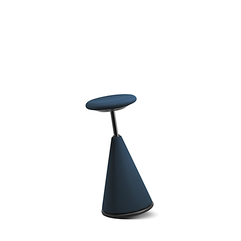 Blue standing stool with a conical base and round seat.