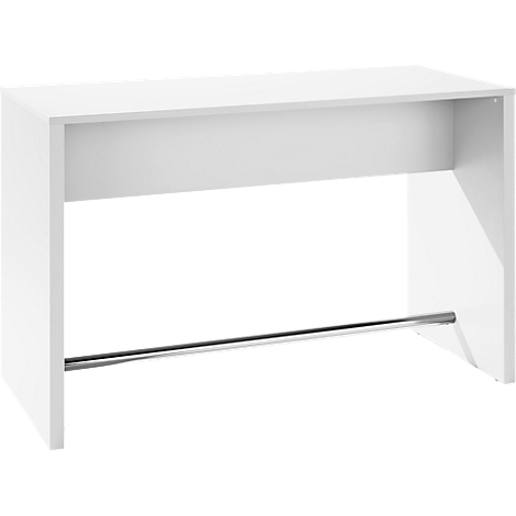 White counter, minimalist, with footrest.