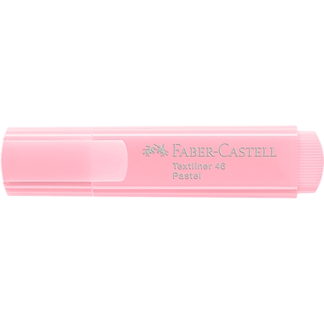 A pink highlighter from Faber-Castell, with 'Textliner 46 Pastel' written on it.
