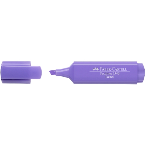 A purple Faber-Castell highlighter. The pen lies in front of a white background with the cap attached.