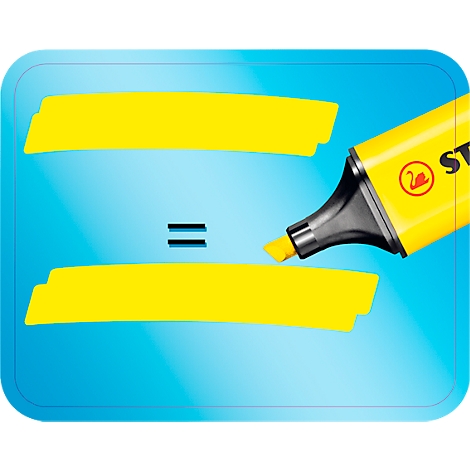 Yellow highlighter with markings and equal sign on blue background.