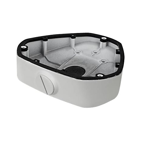 Graues, trapezförmiges Gehäuse aus Metall mit umlaufender schwarzer Dichtung und Schraublöchern.