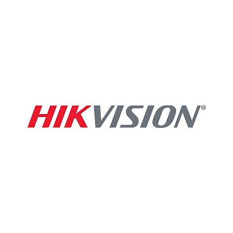Das rote und graue Firmenlogo von Hikvision auf weißem Hintergrund.