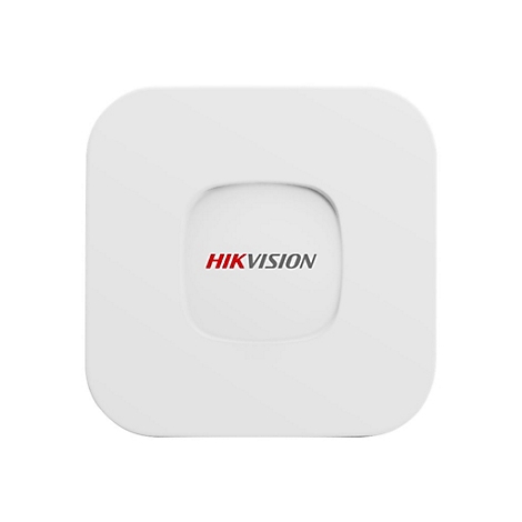 Quadratisches, weißes Hikvision-Gerät mit abgerundeten Ecken und mittigem Firmenlogo auf weißem Hintergrund.