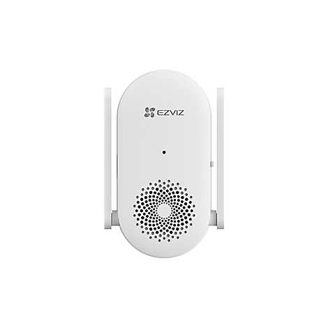Weißer EZVIZ WLAN-Repeater mit zwei seitlichen Antennen und kreisförmigem Lautsprechergitter.