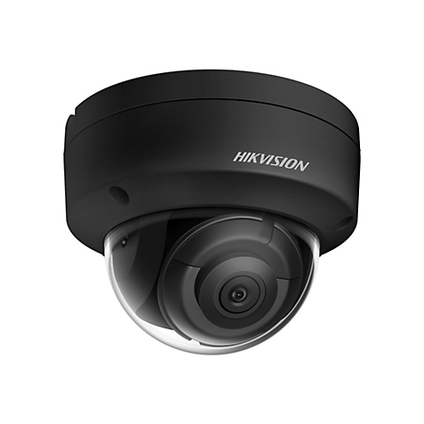 Schwarze Ãœberwachungskamera mit HIKVISION-Schriftzug vor weiÃŸem Hintergrund.