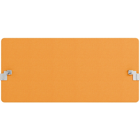 Ein rechteckiges, orangefarbenes Objekt mit zwei metallischen Halterungen an den kurzen Seiten.