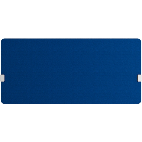 Blaues rechteckiges Pad mit weißen rechteckigen Clips an den Seiten.