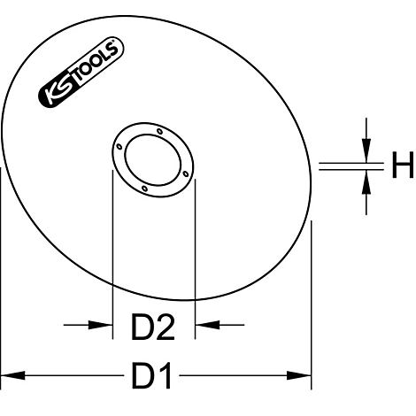 Zeichnung eines runden Werkzeugs mit Größenangaben D1, D2 und H. Das KS TOOLS Logo ist sichtbar.