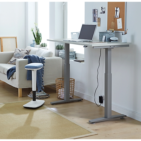 Home Office Schreibtisch, elektrisch hÃ¶henverstellbar, Rechteck, T-FuÃ, B 1300 x T 650 x H 687-1187 mm, lichtgrau/weiÃaluminium + 2x ein Paket Einwegmaske Ã  50 StÃ¼ck