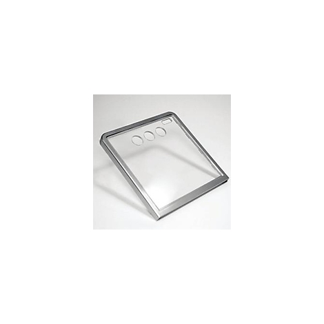 Rechteckiger, transparenter Glasrahmen mit silbernem Metallrahmen und drei runden Löchern.