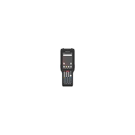 Schwarzes Honeywell-Handheld-Gerät mit Bildschirm und Tastatur. Das Gerät ist auf weißem Hintergrund zentriert.