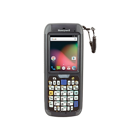 Handscanner in Schwarz mit Bildschirm und Tastatur. An der Oberseite ist ein Textilband befestigt.
