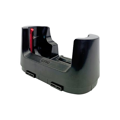 Station de charge en plastique noir pour un appareil mobile ; insert rouge, inscription CT40.
