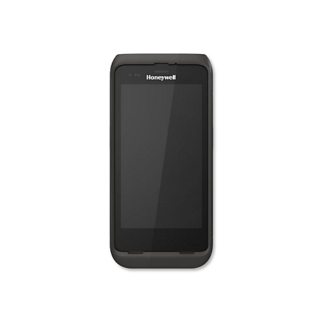 Un appareil portable Honeywell noir avec un grand écran sur fond blanc.