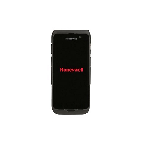Schwarzes Honeywell-Gerät mit rotem Firmenlogo auf schwarzem Bildschirm.