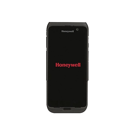 Ein schwarzes Honeywell-Handheld-GerÃ¤t. Auf dem Bildschirm ist das Honeywell-Logo in Rot zu sehen.