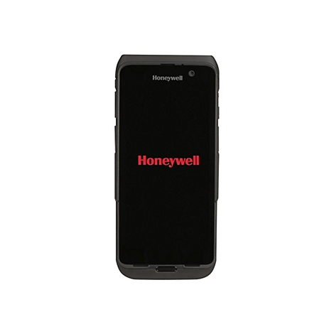 Schwarz-graues Honeywell-Handheld-Gerät mit rotem Honeywell-Logo auf dem Bildschirm.