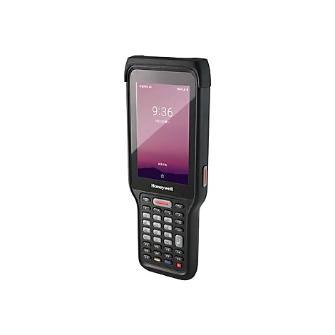 Schwarzes Handheld-GerÃ¤t mit Tastatur, Bildschirm und Honeywell-Logo.